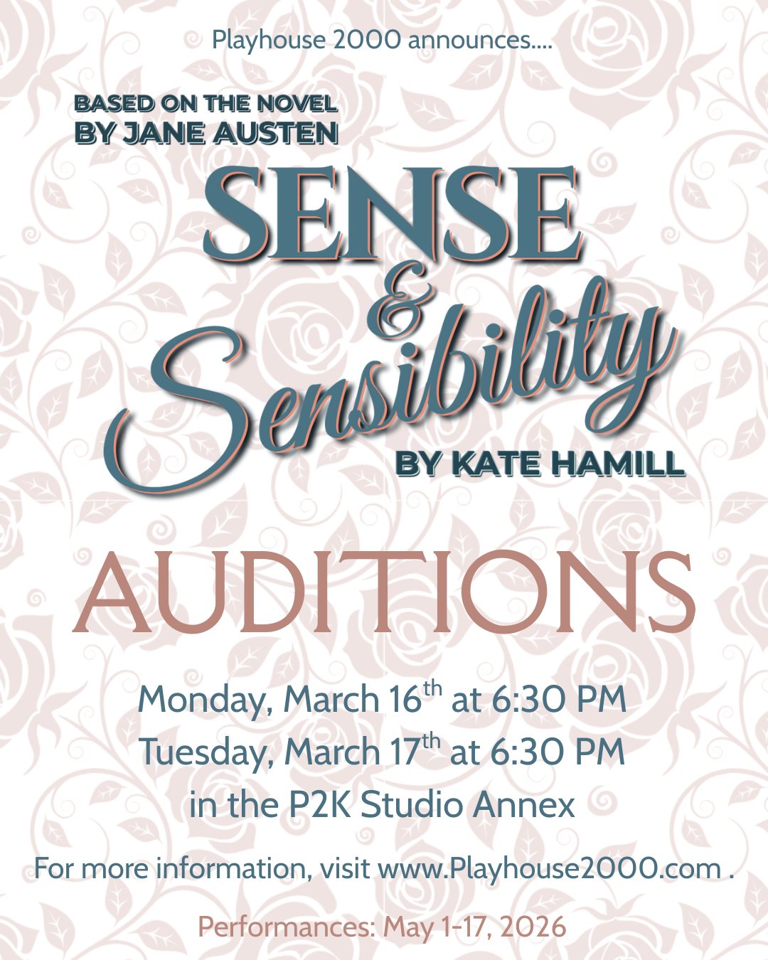 CTX4327. Auditions for Sense and Sensibility (Hamill), by Playhouse 2000, Kerrville