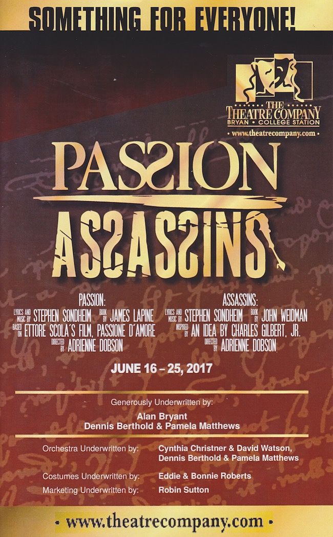Passion AND Assassins (two one-acts) by The Theatre Company (TTC)