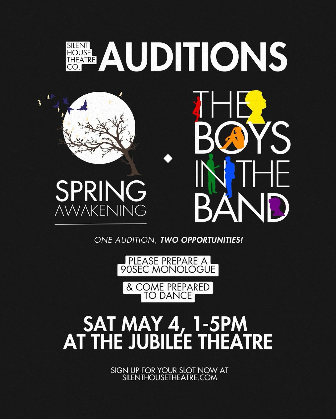 CTX3695. Auditions for Spring Awakening AND The Boys in the Band, by Silent House Theatre (SH.), Waco