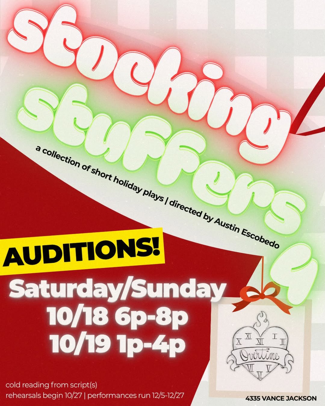 CTX4213. Auditions for Stocking Stuffers, by Overtime Theater
