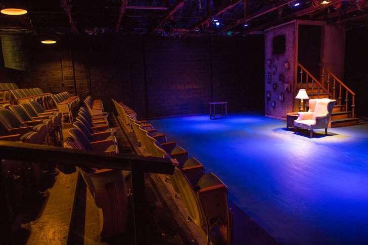 The stage is set and ready for doors to open for a recent presentation of the play “With Great Difficulty Alice Sits” at the Off Center in East Austin. The production was put on by Salvage Vanguard Theater, another group that lost its space. The center’s lease will expire in May. (photo by Tom McCarthy Jr. for Austin American-Statesman)