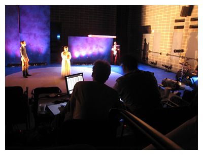 Sept. 4 rehearsal: lighting designer Jason Amato and crew in Rollins Theatre (ALT photo)